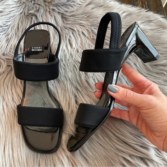 New Stuart Weitzman Black Slingback Heeled Sandals Women’s Size 6.5 EXTRA NARROW - Picture 1 of 9